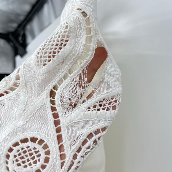SIMKHAI | Morrigan Linen Mini Dress in Ivory White Lace Fit and Flare 0 - Picture 11 of 16